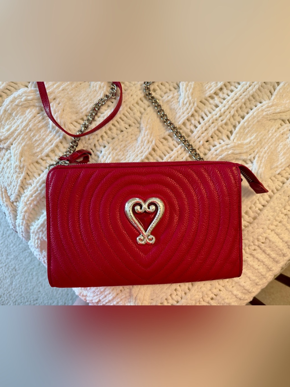 Brighton Red Quilted Crossbody with Silver Heart Accent